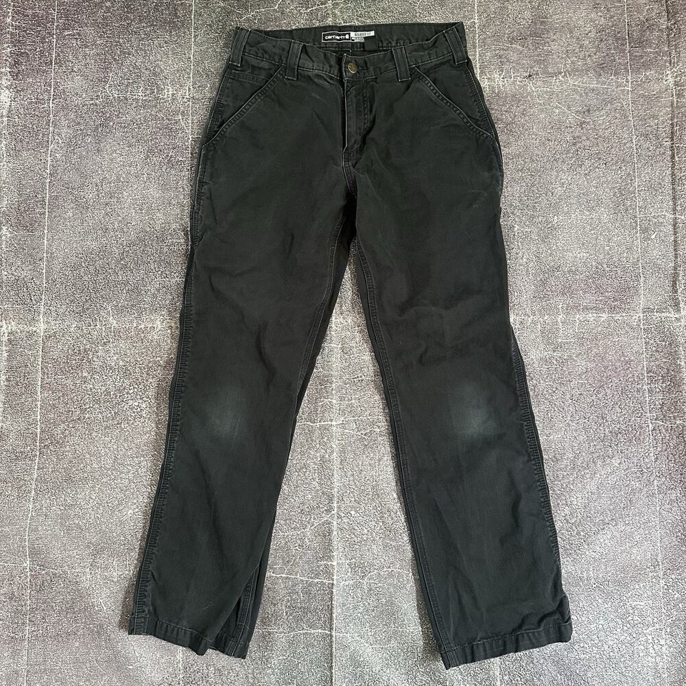 Men's Carhartt Relaxed Straight Black Twill Canvas Utility Work Pants Sz 30 X 30